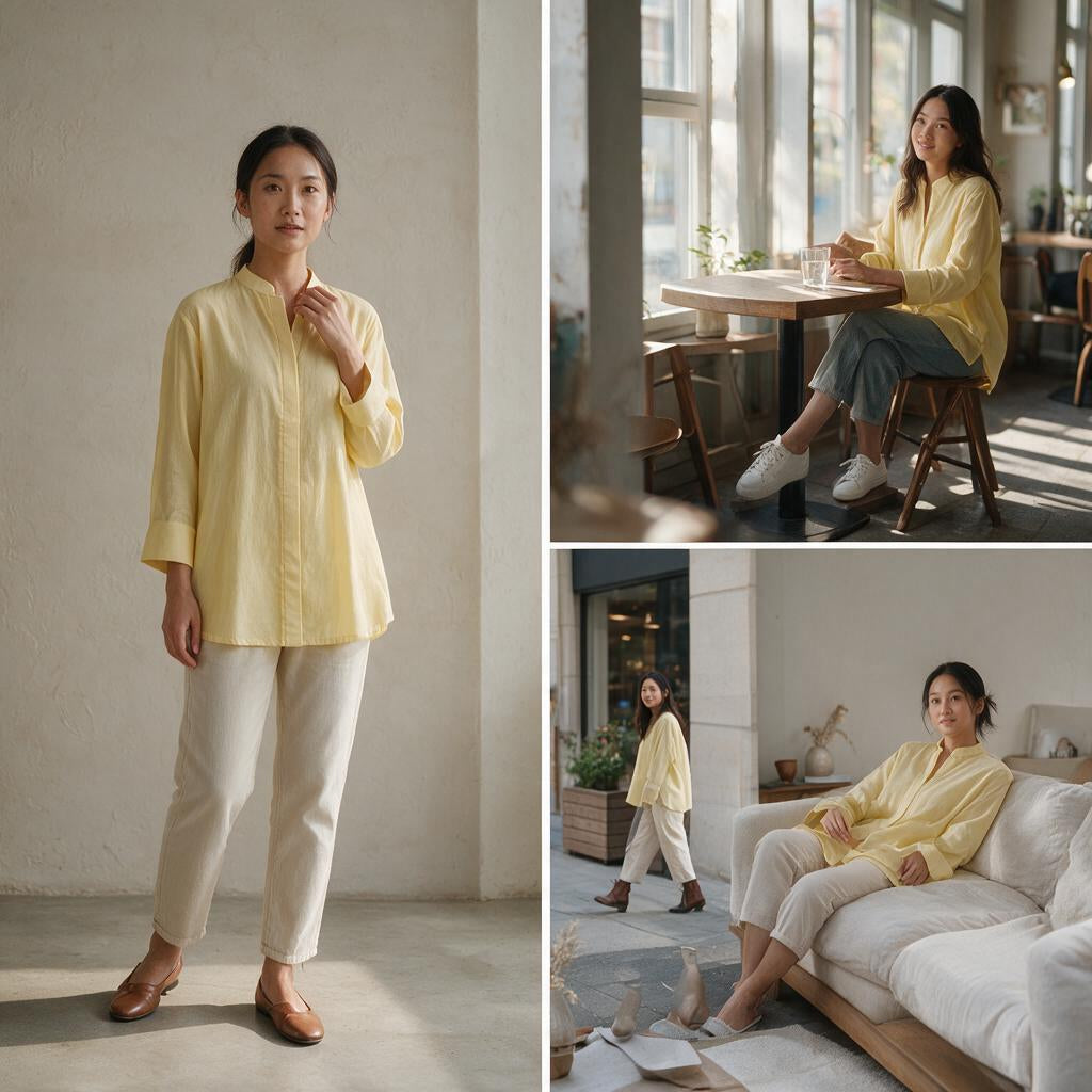 Primrose Yellow Mandarin Collar Shirt – Lightweight Lawn Cotton Blouse
