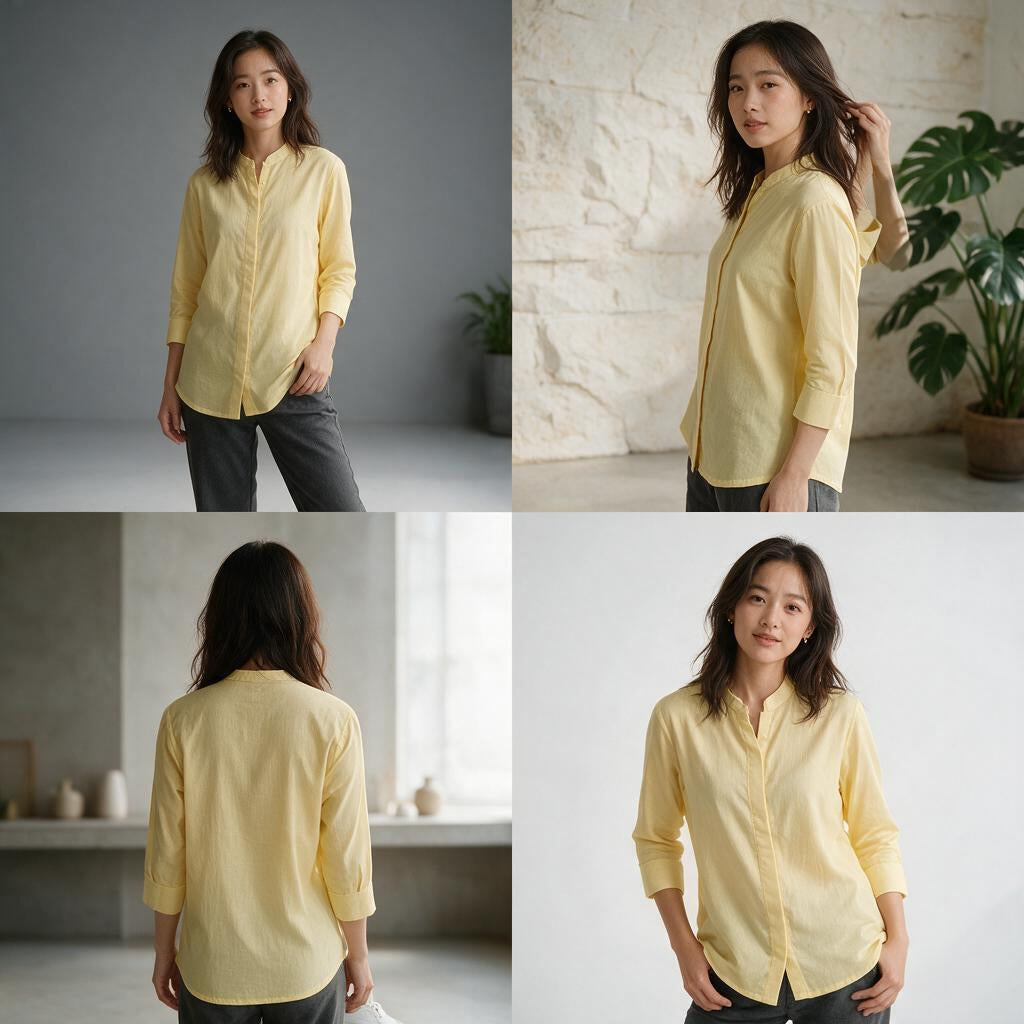 Primrose Yellow Mandarin Collar Shirt – Lightweight Lawn Cotton Blouse