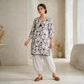 Monochrome Floral Lawn Cotton 2-Piece Set – Printed Tunic & Balloon Shalwar Suit