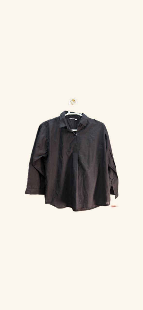 Breathable Black Cotton Lawn Shirt – Loose Fit Top